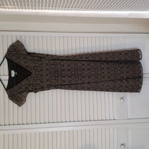 LOFT Brown and Tan Printed Cap-Sleeve Midi Dress Size 4
